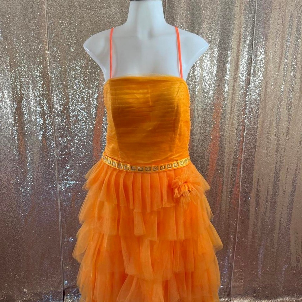 May Queen Couture Orange Tulle Ruffle formal HoCo Dress/Size 10